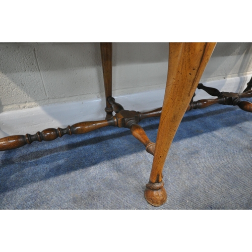 244 - A QUEEN ANNE STYLE BURR ELM DRESSER BASE, fitted with three drawers, raised on front cabriole legs, ... 