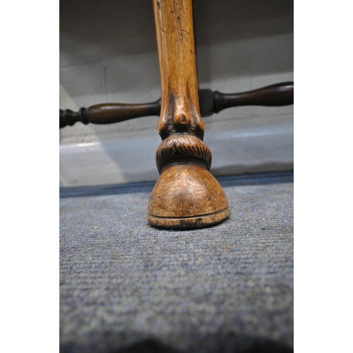 244 - A QUEEN ANNE STYLE BURR ELM DRESSER BASE, fitted with three drawers, raised on front cabriole legs, ... 