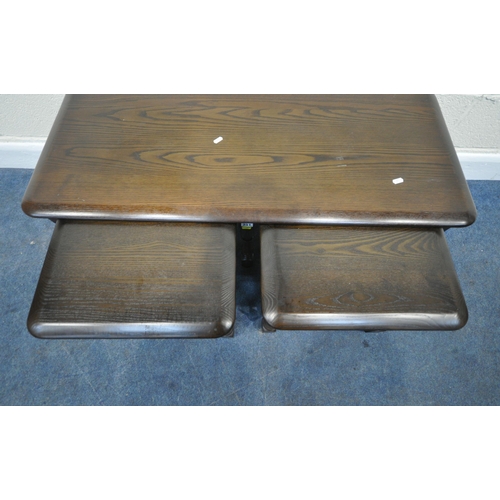 251 - A LATE 20TH CENTURY OAK NEST OF THREE TABLES, length 110cm x depth 48cm x height 45cm, condition rep... 