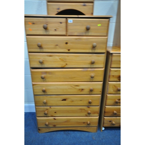 253 - A MODERN FOUR PIECE PINE BEDROOM SUITE, comprising a chest of two short over seven drawers, width 78... 