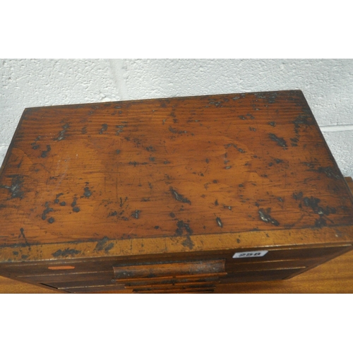 258 - AN EARLY 20TH CENTURY OAK MINIATURE CHEST OF FOUR DRAWERS, width 38cm x depth 22cm x height 27cm, co... 