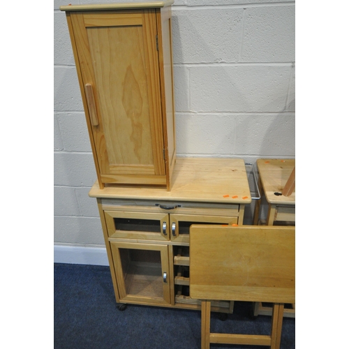 261 - A SELECTION OF OCCASIONAL FURNITURE, to include two beech kitchen trolleys, largest width 75cm x dep... 