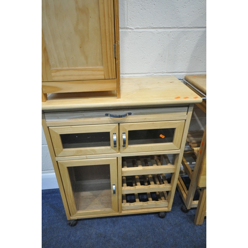 261 - A SELECTION OF OCCASIONAL FURNITURE, to include two beech kitchen trolleys, largest width 75cm x dep... 