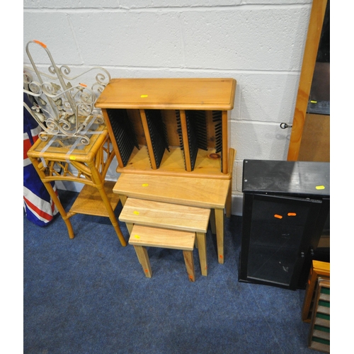 262 - A LARGE SELECTION OF OCCASIONAL FURNITURE, to include a three tier trolley, a three tier shelf, a bo... 