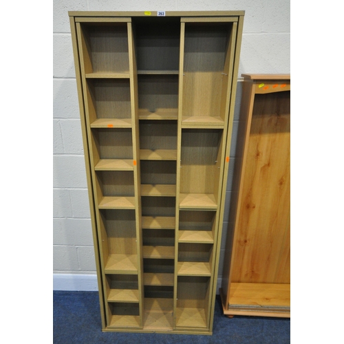 263 - SIX VARIOUS MODERN BOOKCASES / CD RACKS, largest width 70cm x depth 34cm x height 179cm, condition r... 