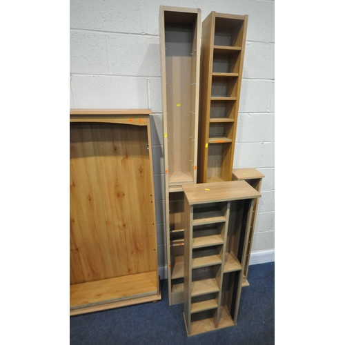 263 - SIX VARIOUS MODERN BOOKCASES / CD RACKS, largest width 70cm x depth 34cm x height 179cm, condition r... 