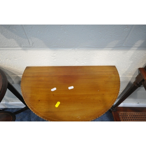 270 - THREE VARIOUS OCCASIONAL TABLES, largest width 77cm x depth 37cm x height 72cm, along with two wall ... 