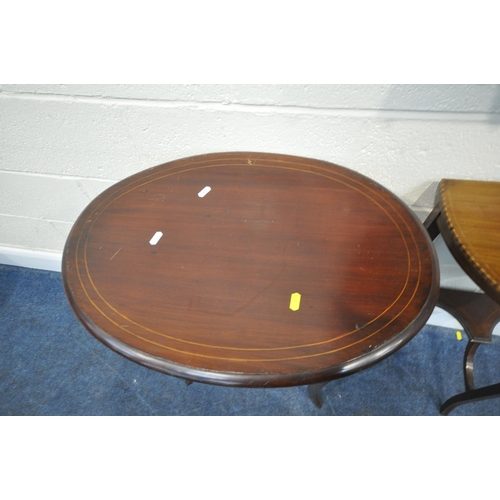 270 - THREE VARIOUS OCCASIONAL TABLES, largest width 77cm x depth 37cm x height 72cm, along with two wall ... 