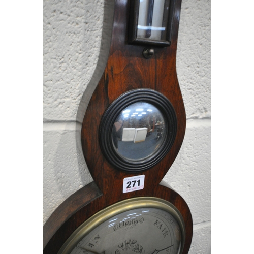 271 - A 19TH CENTURY ROSEWOOD BAROMETER, height 102cm, condition report: losses, general signs of usage, u... 