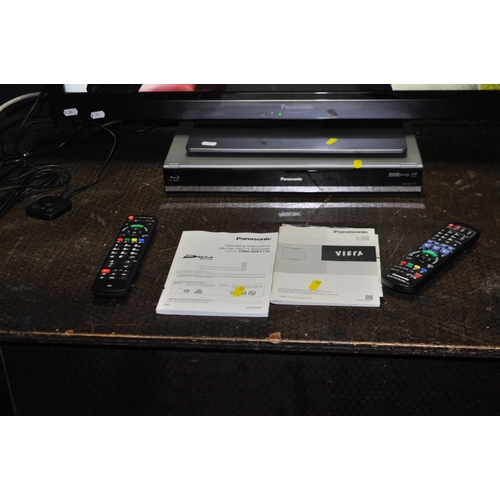 52 - A PANASONIC TX-L37E30B TV WITH REMOTE and a Panasonic DMR-BWT735 Blu-Ray player with remote (both PA... 