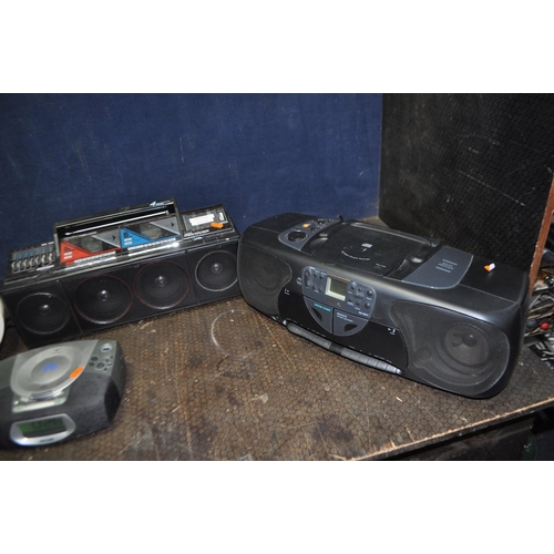 58 - FOUR ITEMS OF AUDIO EQUIPMENT including Philips clock radio and portable Hi Fi, a Goodman's portable... 