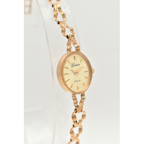 407 - A LADIES 9CT GOLD 'GENEVE' WRISTWATCH, quartz movement, oval gold dial signed 'Geneve Gold', baton m... 