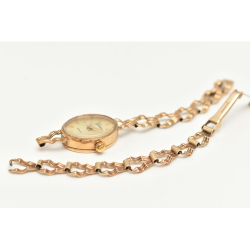 407 - A LADIES 9CT GOLD 'GENEVE' WRISTWATCH, quartz movement, oval gold dial signed 'Geneve Gold', baton m... 