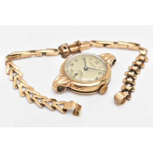 414 - A LADIES 9CT GOLD 'ROTARY' WRISTWATCH, manual wind, round silvered dial signed 'Rotary', Arabic nume... 