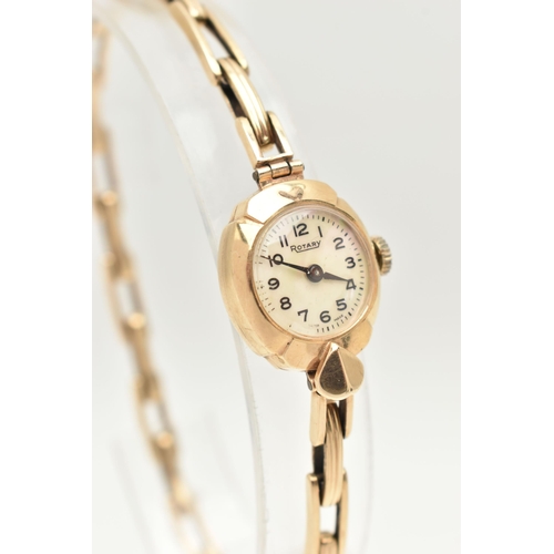 415 - A LADIES 9CT GOLD 'ROTARY' WRISTWATCH, manual wind, round mother of pearl dial signed 'Rotary', Arab... 