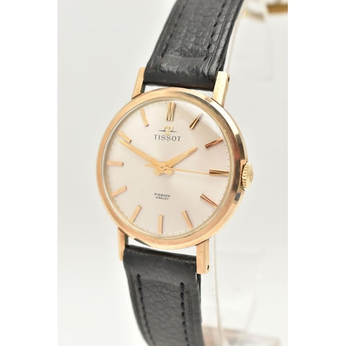 433 - A 9CT GOLD GENTS 'TISSOT' WRISTWATCH, hand wound movement, round dial signed 'Tissot', baton markers... 