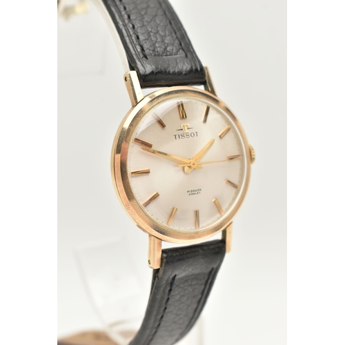 433 - A 9CT GOLD GENTS 'TISSOT' WRISTWATCH, hand wound movement, round dial signed 'Tissot', baton markers... 