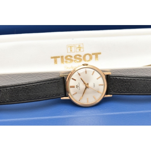 433 - A 9CT GOLD GENTS 'TISSOT' WRISTWATCH, hand wound movement, round dial signed 'Tissot', baton markers... 