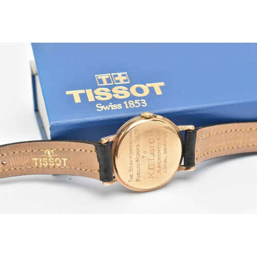 433 - A 9CT GOLD GENTS 'TISSOT' WRISTWATCH, hand wound movement, round dial signed 'Tissot', baton markers... 