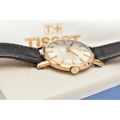 433 - A 9CT GOLD GENTS 'TISSOT' WRISTWATCH, hand wound movement, round dial signed 'Tissot', baton markers... 