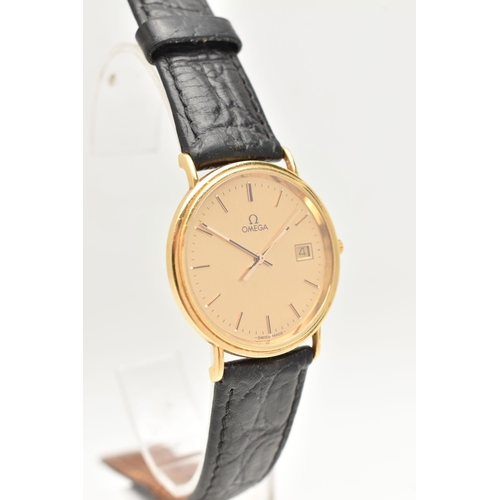 434 - AN 18CT GOLD GENTS 'OMEGA' WRISTWATCH, quartz movement, round gilt dial signed 'Omega', baton marker... 