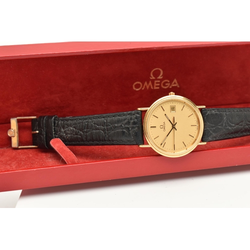 434 - AN 18CT GOLD GENTS 'OMEGA' WRISTWATCH, quartz movement, round gilt dial signed 'Omega', baton marker... 