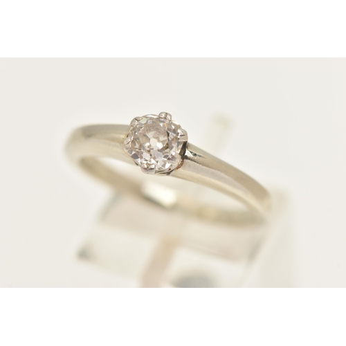 446 - A WHITE METAL DIAMOND SINGLE STONE RING, set with an old cut diamond, measuring approximately 5.7mm ... 