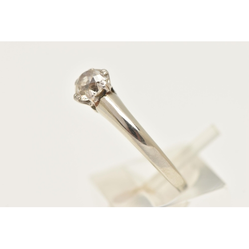 446 - A WHITE METAL DIAMOND SINGLE STONE RING, set with an old cut diamond, measuring approximately 5.7mm ... 