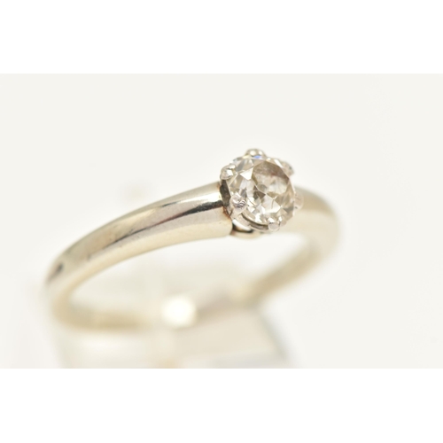 446 - A WHITE METAL DIAMOND SINGLE STONE RING, set with an old cut diamond, measuring approximately 5.7mm ... 