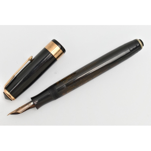 464 - A 'PARKER' VACUMATIC FOUNTAIN PEN, black case with personalisation 'C.HIRST', fitted with a hallmark... 