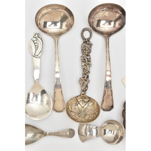 471 - A SELECTION OF WHITE METAL 800, EP/PLATED SPOONS, to include a floral pattern spoon stamped 'Sterlin... 