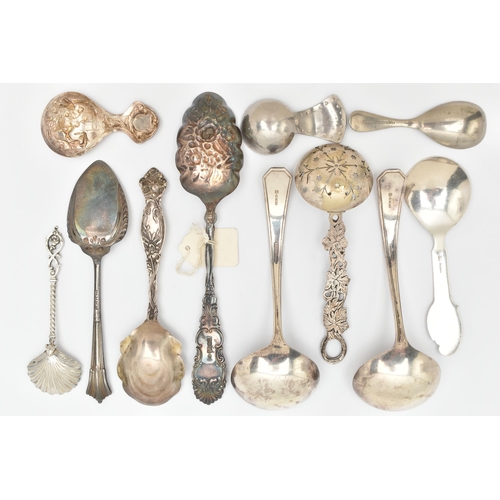 471 - A SELECTION OF WHITE METAL 800, EP/PLATED SPOONS, to include a floral pattern spoon stamped 'Sterlin... 