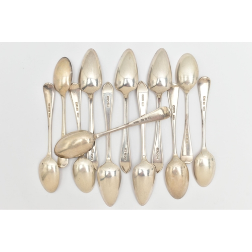 474 - A SELECTION OF SILVER TEASPOONS, to include five old English pattern spoons, with gilt bowls and eng... 