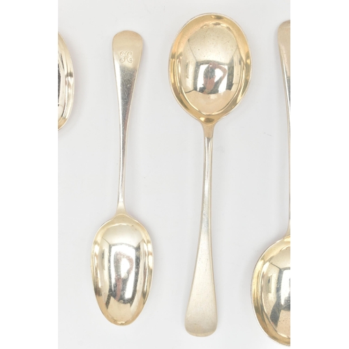 475 - THREE LATE VICTORIAN SILVER TABLESPOONS AND TWO 1960's SOUP SPOONS, old English pattern tablespoons ... 