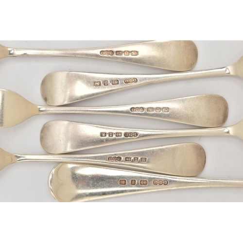 477 - A SET OF FIVE LATE VICTORIAN SILVER FORKS AND A TABLESPOON, Hanoverian pattern, each piece engraved ... 