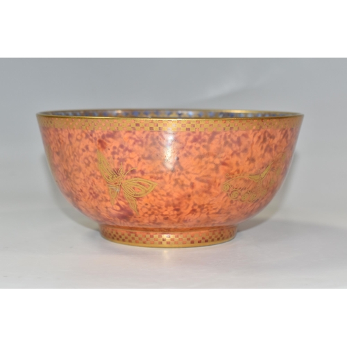 774 - A WEDGWOOD BONE CHINA LUSTRE BOWL, Z4825, mottled orange exterior and mottled purple interior, decor... 