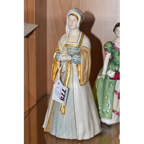 775 - FOUR ROYAL WORCESTER AND ROYAL DOULTON FIGURES, comprising Royal Worcester Anne Boleyn no 2652, heig... 