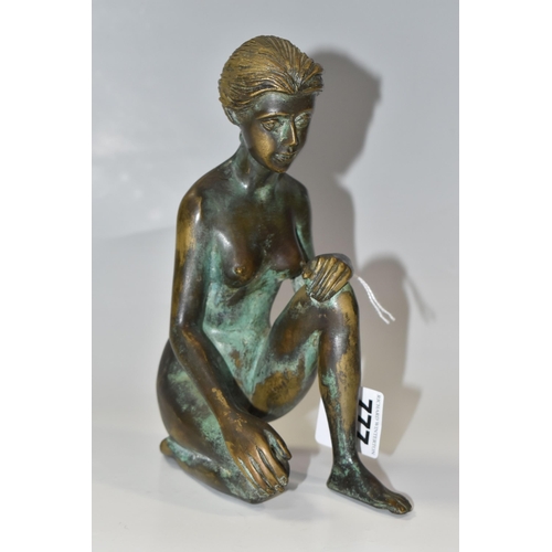 777 - A BRONZED FIGURE OF A KNEELING FEMALE NUDE, unsigned, with Verdigris effect finish, height 20cm (1) ... 