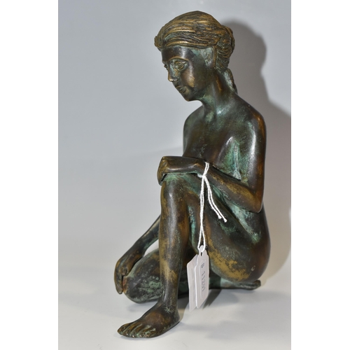 777 - A BRONZED FIGURE OF A KNEELING FEMALE NUDE, unsigned, with Verdigris effect finish, height 20cm (1) ... 