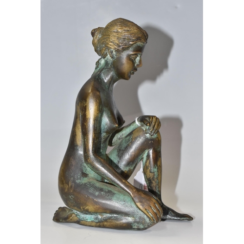 777 - A BRONZED FIGURE OF A KNEELING FEMALE NUDE, unsigned, with Verdigris effect finish, height 20cm (1) ... 