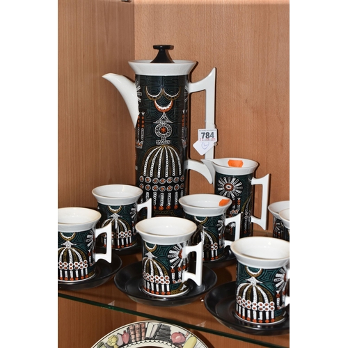 784 - A PORTMEIRION 'MAGIC CITY' PATTERN COFFEE SET, designed by Susan Williams-Ellis comprising a coffee ... 