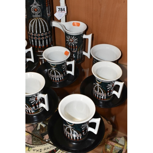 784 - A PORTMEIRION 'MAGIC CITY' PATTERN COFFEE SET, designed by Susan Williams-Ellis comprising a coffee ... 