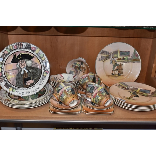 785 - A COLLECTION OF DICKEN'S WARE, comprising six Royal Doulton dinner plates D6327 Sam Weller (chipped)... 