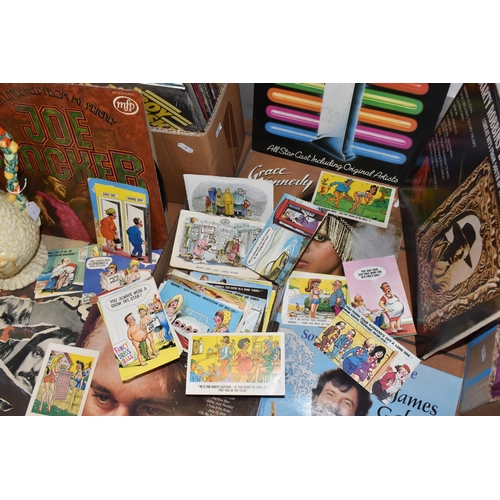 786 - ONE BOX OF L.P VINYL RECORDS AND NOVELTY POSTCARDS, to include twenty nine L.P records, artists incl... 