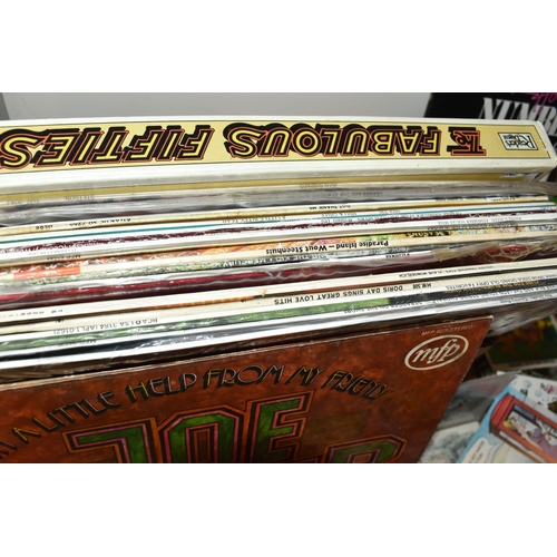 786 - ONE BOX OF L.P VINYL RECORDS AND NOVELTY POSTCARDS, to include twenty nine L.P records, artists incl... 