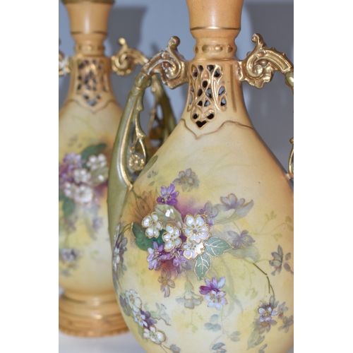 798 - A PAIR OF ALEXANDRA PORCELAIN WORKS VASES, Turin Austria, early 20th Century Art Nouveau vases, blus... 