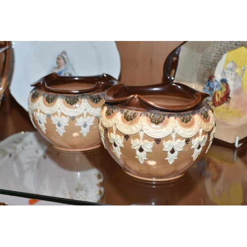 799 - A GROUP OF ROYAL DOULTON comprising a pewter rimmed Doulton - Lambeth stoneware 'Harvest' jug, appro... 