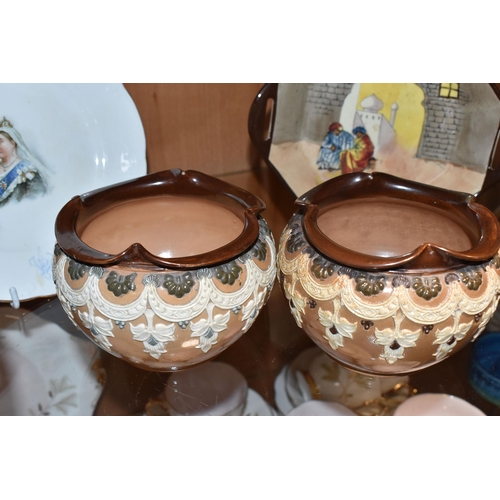 799 - A GROUP OF ROYAL DOULTON comprising a pewter rimmed Doulton - Lambeth stoneware 'Harvest' jug, appro... 