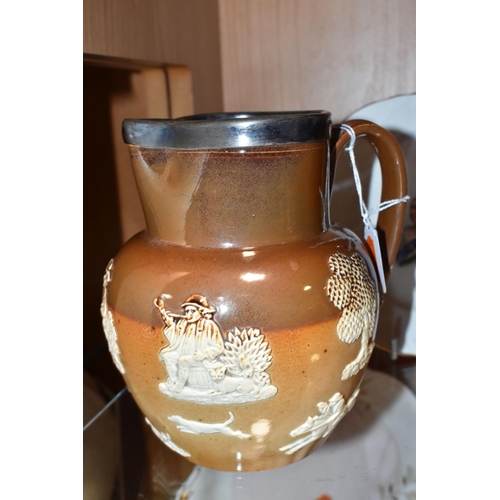 799 - A GROUP OF ROYAL DOULTON comprising a pewter rimmed Doulton - Lambeth stoneware 'Harvest' jug, appro... 