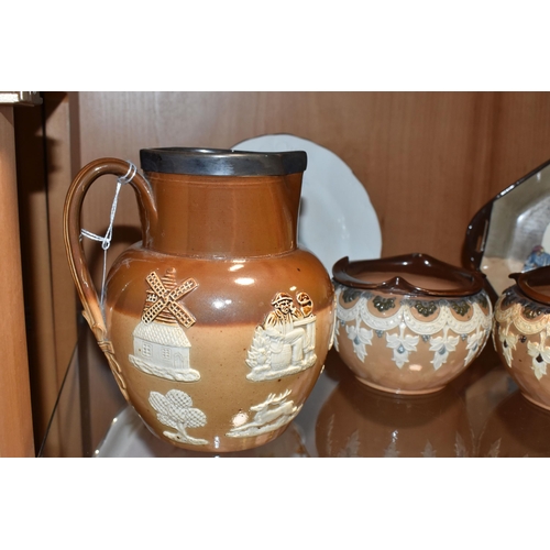 799 - A GROUP OF ROYAL DOULTON comprising a pewter rimmed Doulton - Lambeth stoneware 'Harvest' jug, appro... 